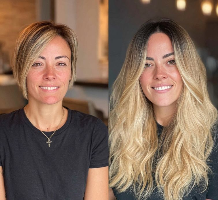 Pose d'extension sur cheveux tr&egrave;s courts